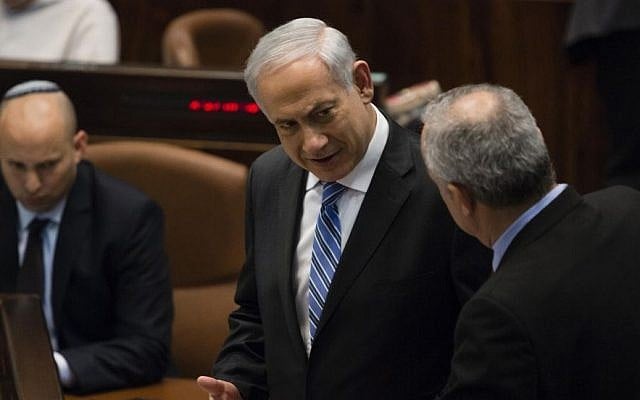 Prime Minister Benjamin Netanyahu seen during an assembly session in the plenum hall of the Israeli parliament on February 12, 2014. (Photo credit: Flash90) Prime Minister Benjamin Netanyahu seen during an assembly session in the plenum hall of the Israeli parliament on February 12, 2014. (Photo credit: Flash90)