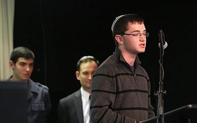 Zackary Kadish, 16, speaking at a fundraiser for his brother. (Courtesy Kadish family/JTA)