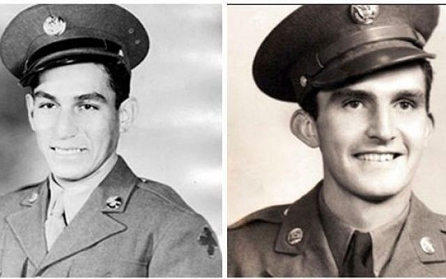 World War II veterans Master Sgt. Manuel V. Mendoza, left, and 1st Lt. Donald K. Schwab. (photo credit: (AP/US Army) World War II veterans Master Sgt. Manuel V. Mendoza, left, and 1st Lt. Donald K. Schwab. (photo credit: (AP/US Army)