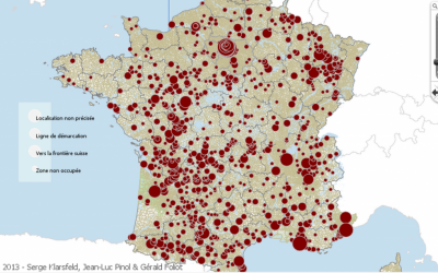 Screen shot of the new interactive website charting the deportation of Jews from France. (screenshot http://tetrade.huma-num.fr/Tetrademap_Enfant_France/)