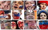 In this combination of photos taken between Feb. 9 and Feb. 13, 2014, spectators at the 2014 Winter Olympics in Sochi, Russia, show their national pride with face paint. (photo credit: AP Photo)