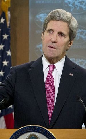 John Kerry speaking to the press Thursday, February 27, 2014. (photo credit: AP/Jose Luis Magana)