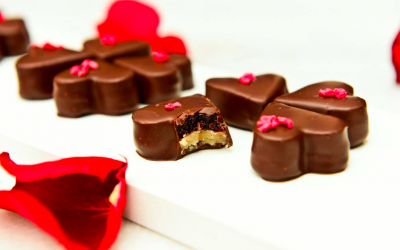 Tri-level truffles in heart shapes at the Chocolate Festival, opening Thursday at the Tel Aviv Train Station complex (Courtesy Chocolate Festival)