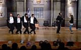 Leaders of Mossad dance to 'Hava Nagila' in Egyptian play 'The Spy' (photo credit: YouTube screen capture)