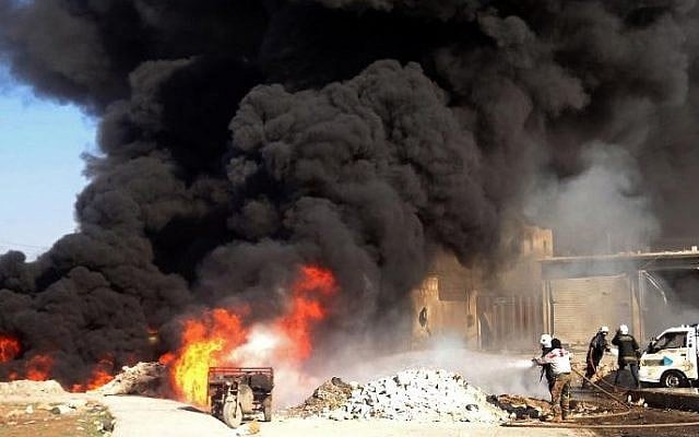 Illustrative photo of a bombing in the northern Syrian city of Aleppo (Photo credit: Baraa aL-Halabi/AFP) Illustrative photo of a bombing in the northern Syrian city of Aleppo (Photo credit: Baraa aL-Halabi/AFP)