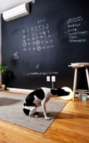 Chalkboard in the living room, and it's just a sticker (Courtesy Megaboard)