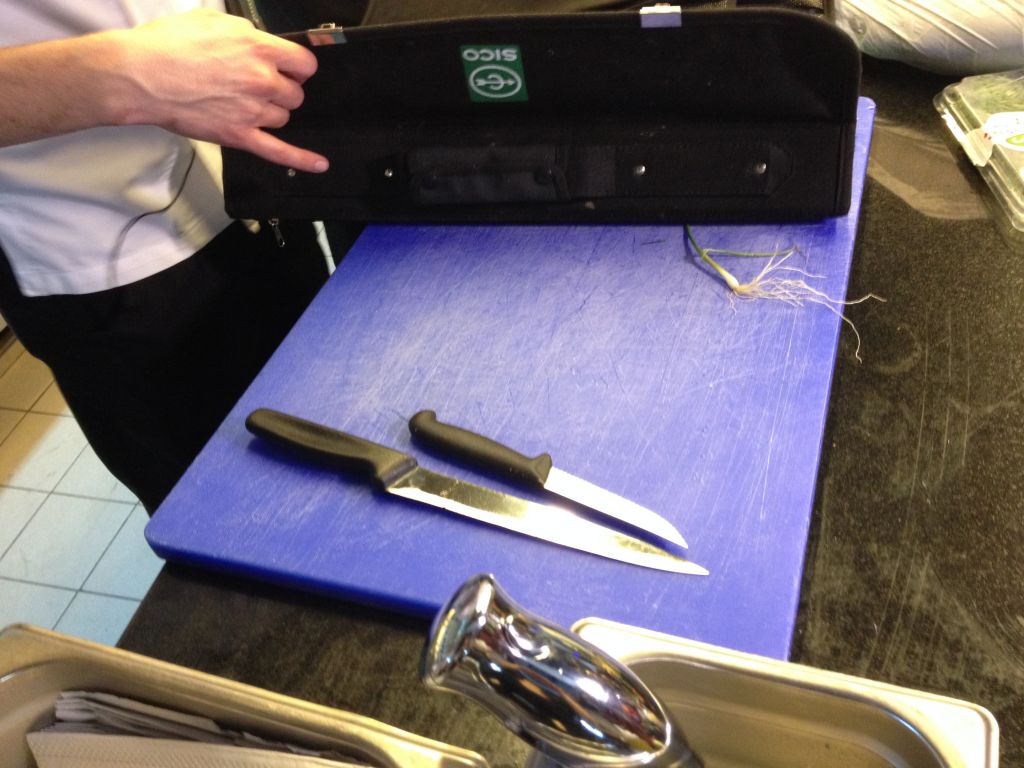 Knives at the ready from Chef Kimchi's Japanese knife collection (photo credit: Jessica Steinberg/Times of Israel)