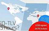 A group of Israeli entrepreneurs in Silicon Valley have started a petition for a non-stop SFO-TLV flight. (screen shot graphics by Eyal Shahar/courtesy)