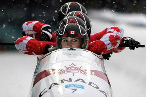'Girls' character Shoshanna Shapiro with the Canadian bobsled team (courtesy Shoshi Games 2014)