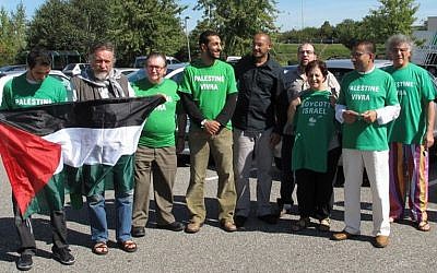 Farida Trichine (third from right) and fellow activists advocating a boycott of Israel in Mulhouse, France, Sept. 11, 2010. (photo credit: Collectif Palestine 68)