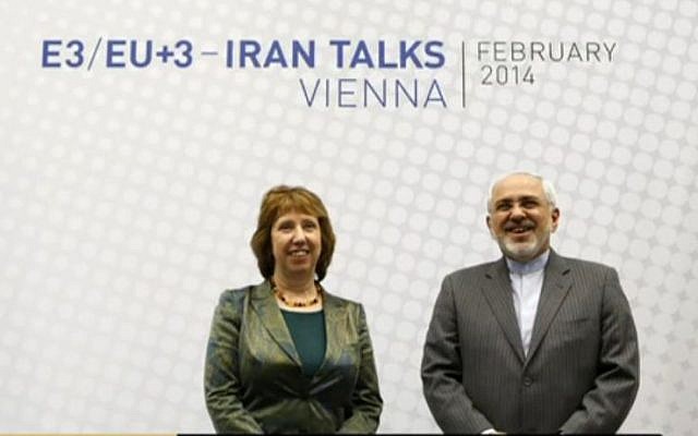 EU foreign policy chief Catherine Ashton and Iranian Foreign Minister Mohammad Javad Zarif before the round of talks in Vienna February 18, 2014. (Screen capture) EU foreign policy chief Catherine Ashton and Iranian Foreign Minister Mohammad Javad Zarif before the round of talks in Vienna February 18, 2014. (Screen capture)