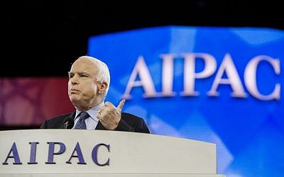 US Senator John McCain, R-AZ, delivers remarks during the AIPAC Conference in Washington, DC, Monday, March 3, 2014. (photo credit: AFP/Jim Watson)