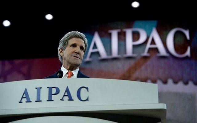 US Secretary of State John Kerry addresses the American Israel Public Affairs Committee policy conference in Washington on Monday, March 3, 2014 (photo credit: AFP/Nicholas Kamm) US Secretary of State John Kerry addresses the American Israel Public Affairs Committee policy conference in Washington on Monday, March 3, 2014 (photo credit: AFP/Nicholas Kamm)