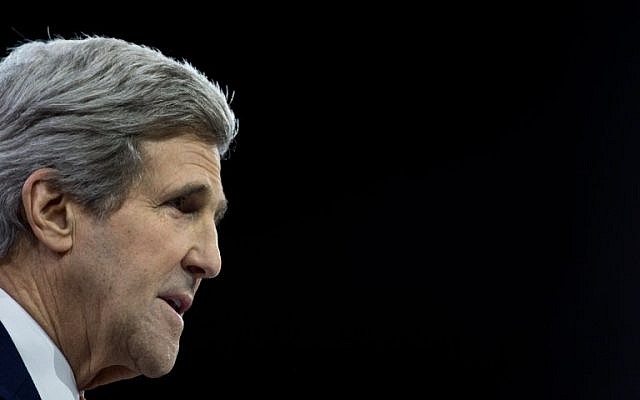 US Secretary of State John Kerry addresses the Israel Public Affairs Committee policy conference in Washington, Monday, March 3, 2014 (photo credit: AFP/Nicholas Kamm) US Secretary of State John Kerry addresses the Israel Public Affairs Committee policy conference in Washington, Monday, March 3, 2014 (photo credit: AFP/Nicholas Kamm)