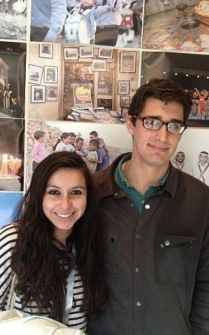 Wheaton College students Josiah Cohen (r) and Abby Clark in Bethlehem, March 13, 2014 (photo credit: Elhanan Miller/Times of Israel)