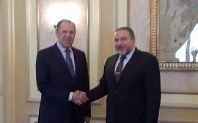 Israeli Foreign Minister Avigdor Liberman and Russian Foreign Minister Sergey Lavrov at a meeting in Rome March 6, 2014 (photo credit: courtesy/Foreign Ministry)