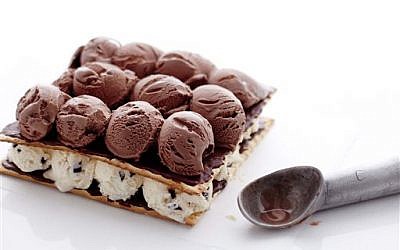 This undated image released by Everyday Food magazine shows Matzo Chocolate-Mint Ice Cream Cake made with layers of matzah crackers spread with ganache and two flavors of ice cream. (photo credit: AP/Everyday Food, Johnny Miller)