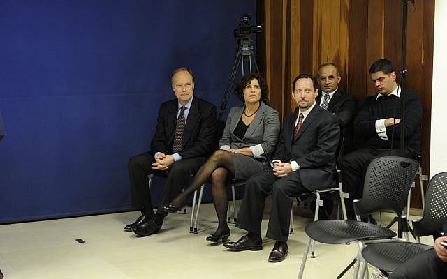 Daniel Rubinstein, front row right, with Cisco manager Zina Abzuk, center, and ambassador Bill Cunningham at an event in Jerusalem in 2010. (photo credit: US State Department) 