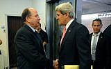 John Kerry, right, meeting with Moshe Ya'alon in Jerusalem in May, 2013. (photo credit: US State Department)