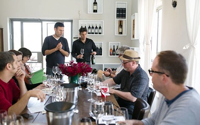 Sipping the wines at the Flam Winery (photo credit: Noa Magger)