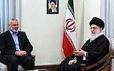 Iran's Supreme Leader Ayatollah Ali Khamenei (right) meeting in Tehran with Hamas leader in the Gaza Strip, Ismail Haniyeh. (AP)