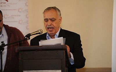 Abbas representative Muhammad Al-Madani addressing the Prague Forum, March 23, 2014 (photo credit: courtesy/AJEEC-NISPED)