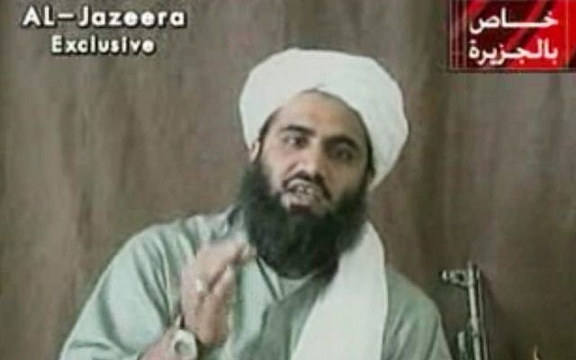 Sulaiman Abu Ghaith, Osama bin Laden's son-in-law and spokesman (photo credit: AP/screenshot via al-Jazeera, File) Sulaiman Abu Ghaith, Osama bin Laden's son-in-law and spokesman (photo credit: AP/screenshot via al-Jazeera, File)