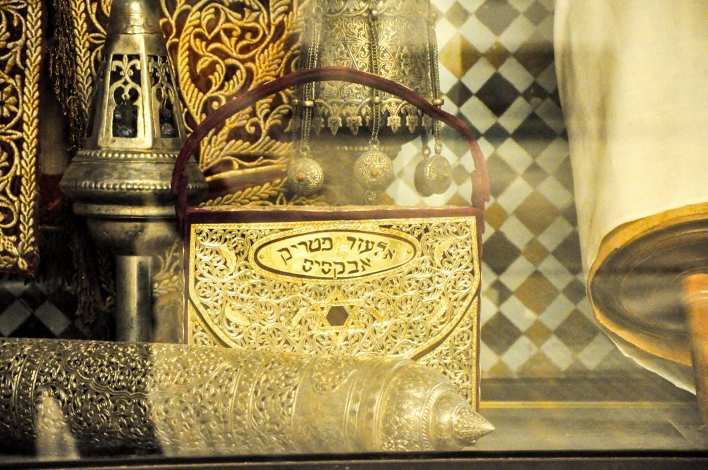 The Marrakech Museum also exhibits Judaica, including old Passover plates, Kiddush cups, and spice boxes. (photo credit: Michal Shmulovich)