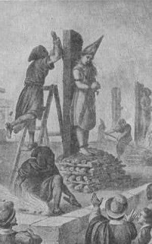 Execution of Mariana de Carabajal at Mexico, 1601. Source: From Palacio, "El Libro Rojo, reprinted in the Jewish Encyclopedia Execution of Mariana de Carabajal at Mexico, 1601. Source: From Palacio, 'El Libro Rojo', reprinted in the Jewish Encyclopedia (public domain)åç