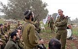 Then-IDF Chief Benny Gantz speaks to members of an ultra-Orthodox unit, March 2014 (photo credit: IDF Spokesperson/Flash90)