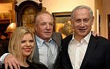 Prime Minister Benjamin Netanyahu and his wife Sara with Hollywood actor James Caan, seen at an event held at the home of producer Arnon Milchan. (photo credit: Avi Ohayon/GPO/Flash90)