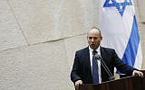 Economics and Trade Minister Naftali Bennett addresses the Knesset plenum, March 2014. (photo credit: Miriam Alster/Flash90)