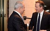 Prime Minister Benjamin Netanyahu (left) meets with British Prime Minister David Cameron (right) in Jerusalem, March 12, 2014. (Kobi Gideon/GPO/Flash90)