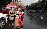 Israeli children wear costumes as they celebrate the upcoming Jewish holiday of Purim in Tel Aviv on March 13, 2014. (photo credit: Gideon Markowicz/Flash90)