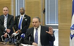 Avigdor Liberman speaking at the Knesset Tuesday. (photo credit: Miriam Alster/Flash90)