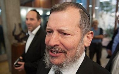 Former Jerusalem mayor Uri Lupolianski in the Tel Aviv District Court on Monday, March 31, 2014 (photo credit: Ben Kelmer/Flash90)