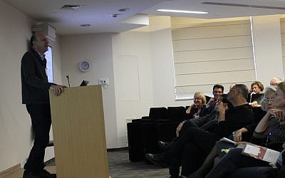 Michael Davidovitch of Maccabi Healthcare Services, details the low prevalence of autism in minority 
groups in Israel at an Israel-Canada autism symposium this week. (photo credit: Rebecca
McKinsey/Times of Israel)