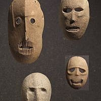 Group of Masks, Provenance unknown, Judean hills or Judean foothills, Pre-Pottery Neolithic B, 9,000 years old. (photo credit: Elie Posner/Israel Museum, Jerusalem)