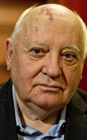 Former Soviet leader Mikhail Gorbachev, 82, during an interview to The Associated Press, Feb. 24, 2014 (photo credit: AP/Al Moutasim Al Maskery)