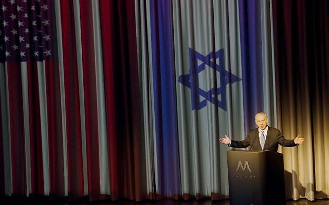 Benjamin Netanyahu addresses leaders of the Los Angeles Jewish community at the Simon Wiesenthal Center's Museum of Tolerance, March 6, 2014. (photo credit: AP/Nick Ut) Benjamin Netanyahu addresses leaders of the Los Angeles Jewish community at the Simon Wiesenthal Center's Museum of Tolerance, March 6, 2014. (photo credit: AP/Nick Ut)