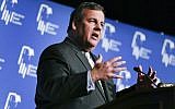 New Jersey Gov. Chris Christie speaks at the Republican Jewish Coalition, Saturday, March 29, 2014, in Las Vegas (photo credit: AP/Julie Jacobson)