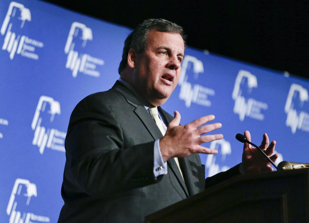 New Jersey Gov. Chris Christie speaks at the Republican Jewish Coalition, Saturday, March 29, 2014, in Las Vegas (photo credit: AP/Julie Jacobson)