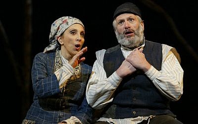 Andrea Martin (left), as Golde and Harvey Fierstein (right) as Tevye in the revival of 'Fiddler on the Roof,' on Broadway's Minskoff Theater in New York, 2005 (photo credit: AP/Carol Rosegg, File)