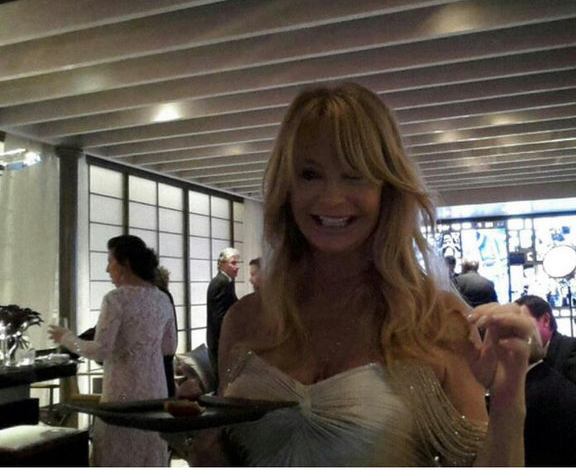 Goldie Hawn in the green room, whose surfaces were made with Israeli-manufactured Caesarstone (Courtesy My Oscars Green Room Twitter pics)