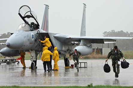 Israel Air Force pilots operating in the rain this week (photo credit: IAF/ Facebook) Israel Air Force pilots operating in the rain this week (photo credit: IAF/ Facebook)