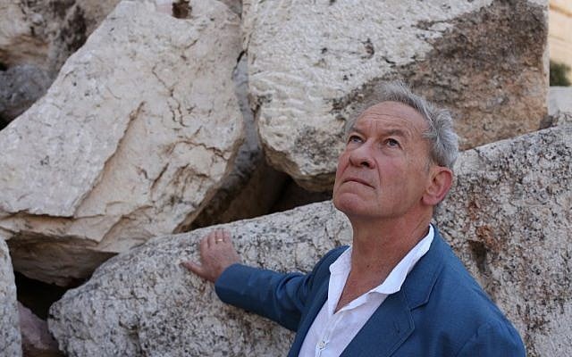 Simon Schama in his documentary 'The Story of the Jews' visits the site of the Temple Mount in Jerusalem. (photo credit: Courtesy of Tim Kirby © Oxford Film & Television 2012, via JTA)