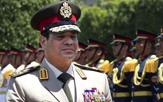 Abdel-Fattah el-Sissi reviews honor guards, April 24, 2013 (photo credit: AP/Jim Watson/Pool)