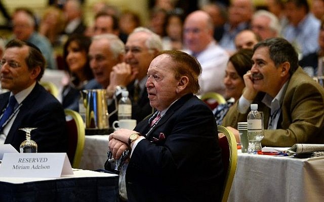Sheldon Adelson attends the Republican Jewish Coalition spring leadership meeting at The Venetian Las Vegas on March 29, 2014 (Photo credit: Ethan Miller/Getty Images/AFP) Sheldon Adelson attends the Republican Jewish Coalition spring leadership meeting at The Venetian Las Vegas on March 29, 2014 (Photo credit: Ethan Miller/Getty Images/AFP)
