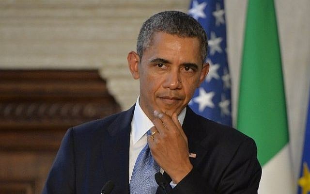 President Barack Obama at a press conference in Rome, Italy, March 27, 2014 (photo credit: AFP/Andreas Solaro/file) President Barack Obama at a press conference in Rome, Italy, March 27, 2014 (photo credit: AFP/Andreas Solaro/file)