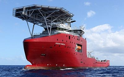 A handout photo taken on April 4, 2014, and released on April 5 by Australian Defense shows the towed pinger locator being towed by Australian Defense Vessel Ocean Shield in the first search for the missing flight data recorder and cockpit voice recorder of Malaysia Airlines flight MH370 in the southern Indian Ocean. (photo credit: AFP/Australia Defense/LSIS Bradley Darvill)